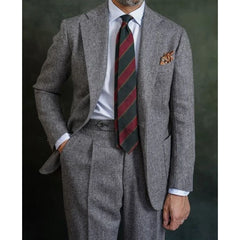 Threebooy  Herringbone Suit Regular Suit with Vintage Notch Lapel Two-piece Groom Suit High-quality Wedding Art Coarse Woolen Fabrics