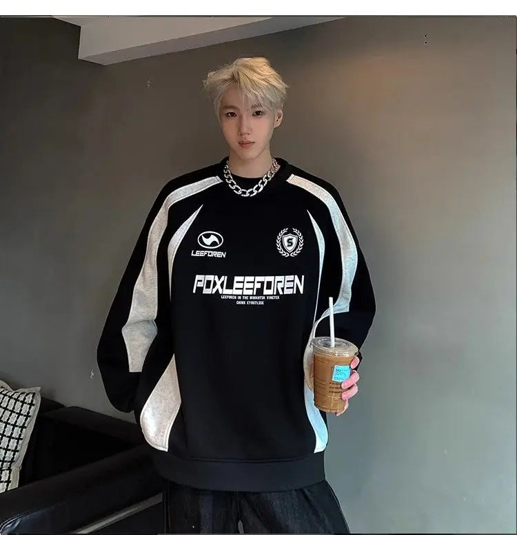 Threebooy American Retro Shirt Hip Hop Color-blocking Heavy Sweatshirt Men 2025 New Teen Casual Sports Jacket Autumn Handsome Top