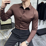 Threebooy High Quality Solid Dress Shirt Men Simple Long Sleeve Slim Fit Business Shirts Homme Social Casual Shirt Plus Size 4XL-M