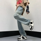 Threebooy Baggy Jeans Men Fashion Retro Straight Jeans Men Japanese Streetwear Hip Hop Loose Drawstring Denim Pants Mens Trousers S-3XL