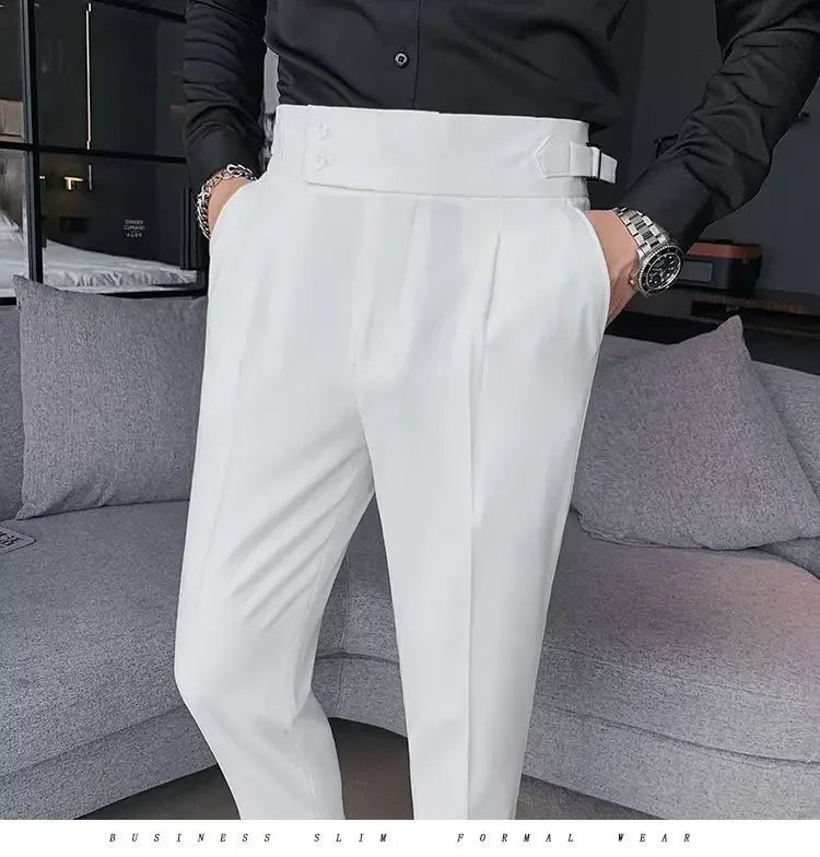 Threebooy Nadir Coffee Color Men's Trousers Classic Trendy Paris Button Single Pleat Slims Smooths Your Silhouette Business Casual Pants