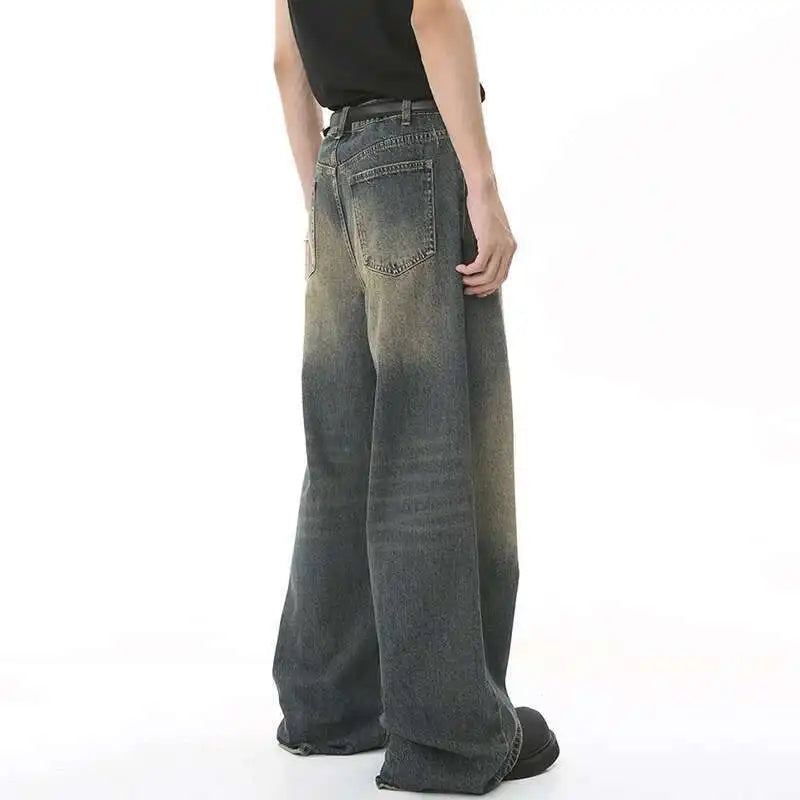 Threebooy  Men's Vintage Jeans Fashion Washed Street Casual Wide Leg Denim Pants Summer Distressed Loose Male Versatile Trousers