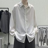 Threebooy Ice Silk Long Sleeve Shirts Men Fashion Solid Plus Size 3XL Social Casual Handsome Korean Leisure Basic Simple Man Camisa