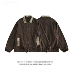 Threebooy Japanese Spring Autumn Retro Plaid Jacket Korean Men's Women's College Loose Coat Casual Versatile Couple's Preppy Jacket Chic
