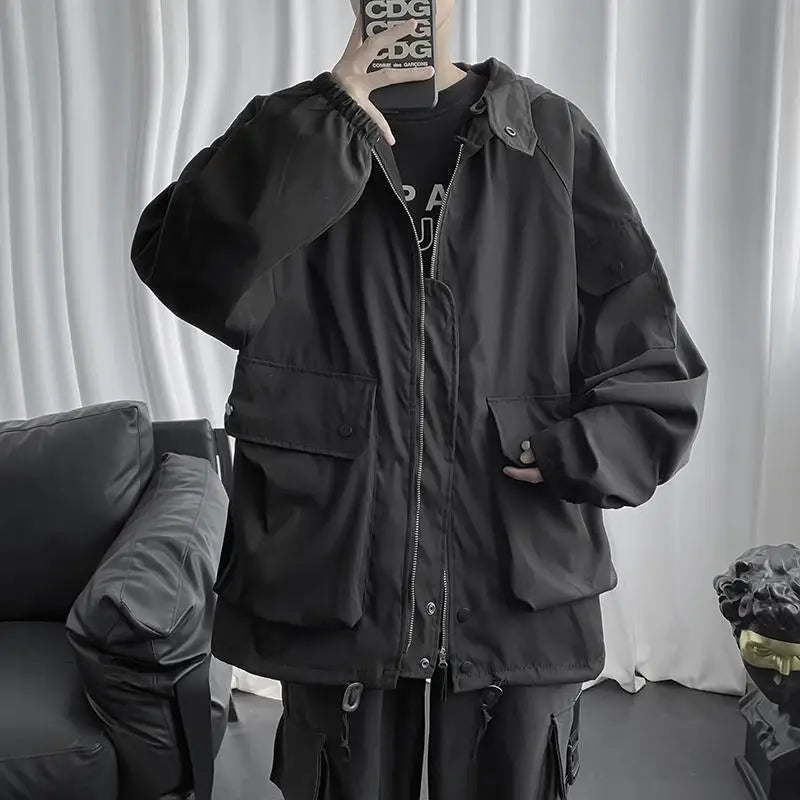 Threebooy Fall Winter Thickened Work Jacket Korean Style Trendy Hooded Jacket Men 2025 New Versatile Loose Fashion Top Aesthetic Urban