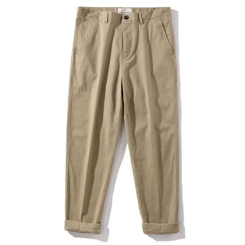Threebooy New Man Solid Casual Cropped Cargo Suit Pants Fashion Business Elastic Straight Nine Points Pants