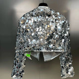 Threebooy Mens Street Sequin Stage Performance Short Jacket Autumn Genderless Nightclub Niche Personality Fashion Trend Jacket Unisex