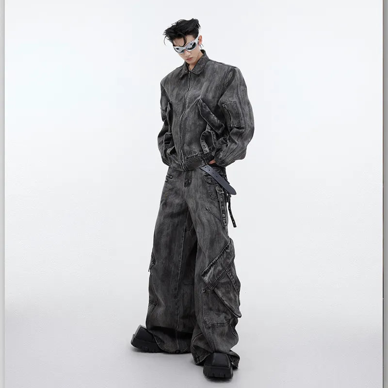 Threebooy Men's Signature Baggy Gray Denim 2-Piece Set