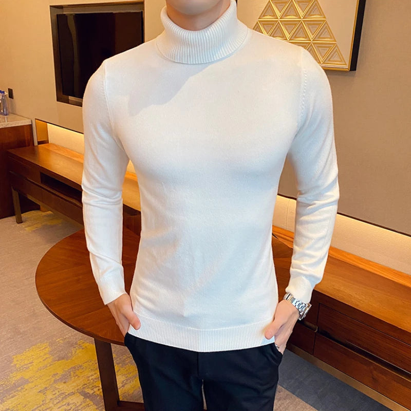 Threebooy Men's High-neck, Pullovers Made of Fine Knitted Fabric with Men's Warm Sweater Solid Color Pullover Turtleneck Sweater