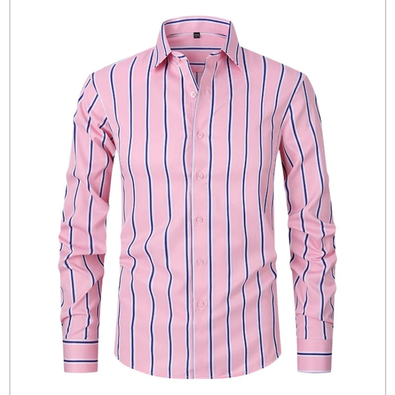 Threebooy  Men's Striped long sleeve Office Shirt Non-ironing Anti-wrinkle Workwear Comfortable Breathable Business Casual Dress Shirts Men