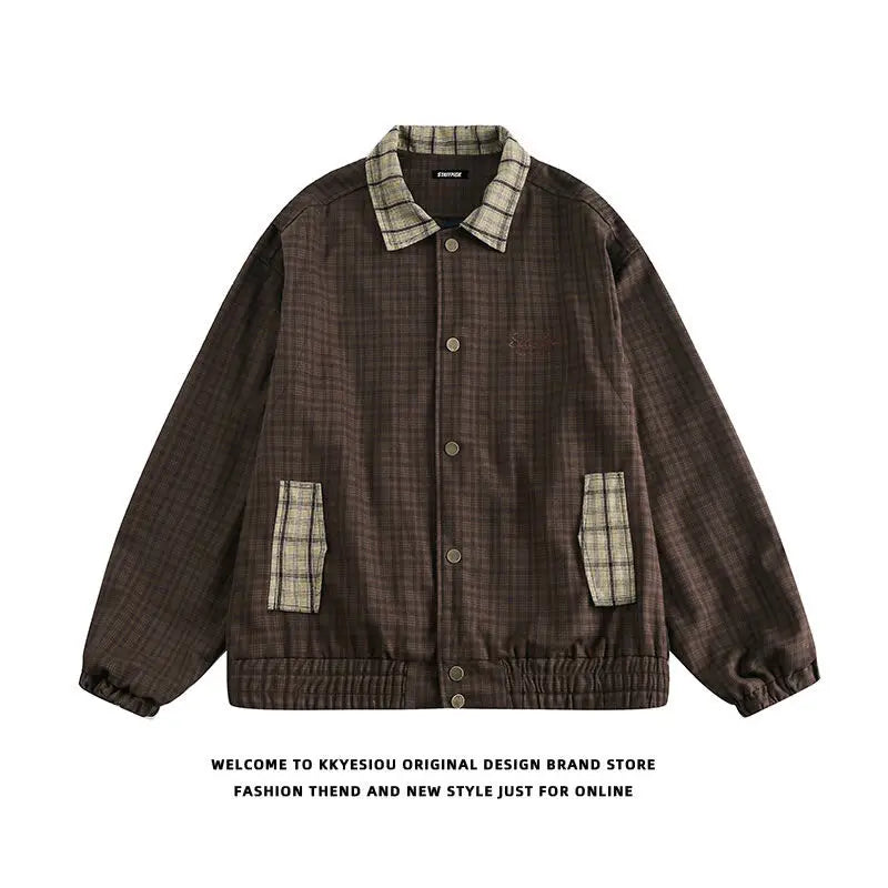 Threebooy Japanese Spring Autumn Retro Plaid Jacket Korean Men's Women's College Loose Coat Casual Versatile Couple's Preppy Jacket Chic
