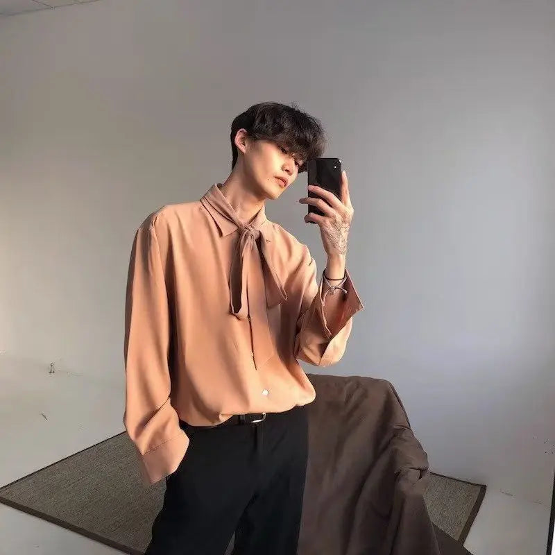 Threebooy Japanese Fashion High-end White Shirts Men Women Korean Version 2025 New Trendy Design Solid Color Handsome Long-sleeved Tops