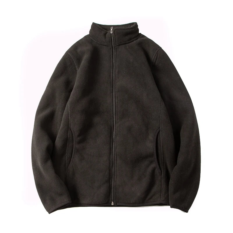 Threebooy American Warm Fleece Sweatshirt Imitation Lamb Velvet Coat Korean Autumn Winter Men's Thickened Simple Zipper Up Lapel Jacket
