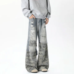 Threebooy Camouflage Wide jeans men Ripped Patchwork New Mainstream Hip Hop Skateboard Men Women Streetwear High Street Super Loose Jeans