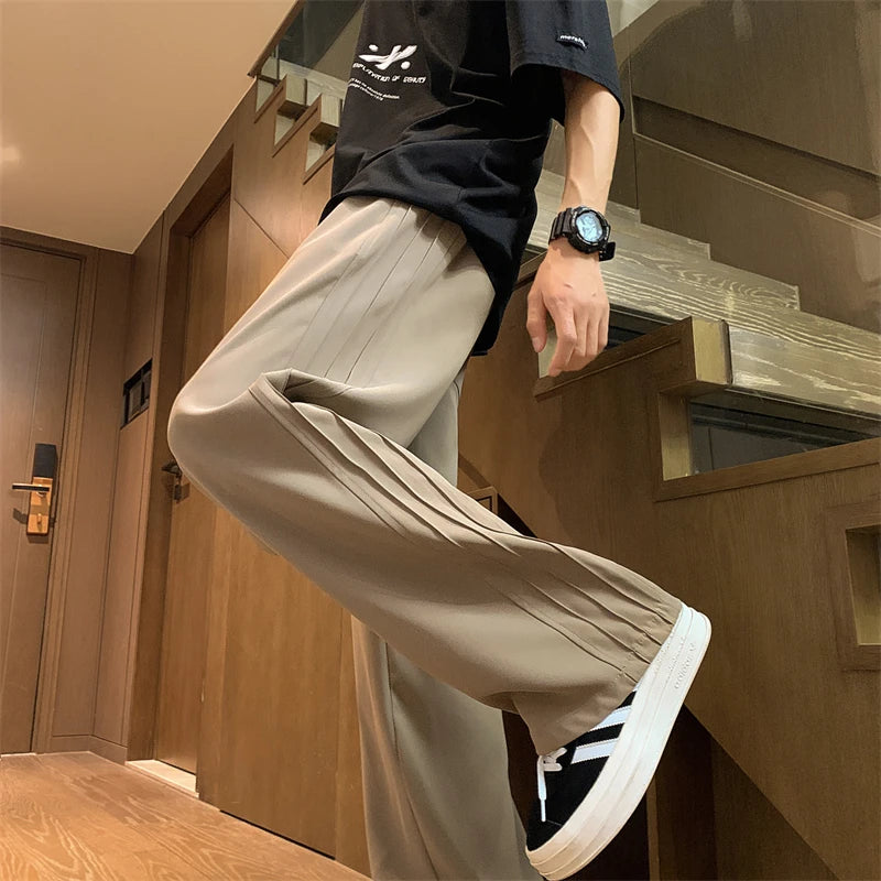 Threebooy Baggy Slacks Straight Trousers Jogger Man Pants Men's Summer Pants New in High Quality Brands Ice Silk Wide Leg Clothing