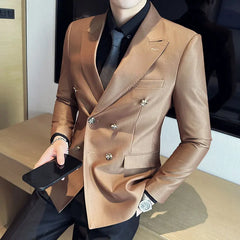 Threebooy Spring Business Casual Suit Blazer Coat Uniform Men Streetwear Suit Jacket Outerwear Clothing Men Double Breasted Blazer S-3XL