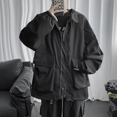 Threebooy Fall Winter Thickened Work Jacket Korean Style Trendy Hooded Jacket Men 2025 New Versatile Loose Fashion Top Aesthetic Urban