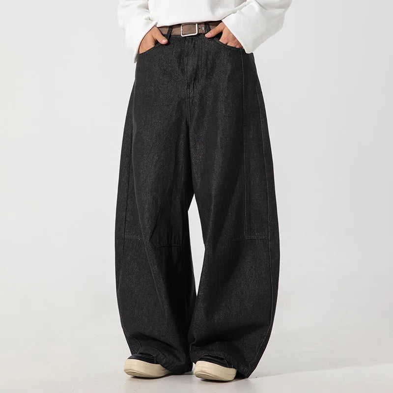 Threebooy Korean Version Autumn New Men'S Denim Pants Vintage Wide Leg Loose Jeans Casual Straight Trousers Black Pants