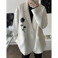 Threebooy Men's Printing Formal Suit Jackets Fashion Coats White/black Color Streetwear Blazers Oversized Casual Western Clothes S-XL