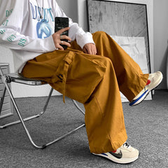 Threebooy Men's Big Pocket Decorate Casual Pants Vintage Loose Straight Pants Oversized Jogger Sweatpants Green/black/khaki Trousers