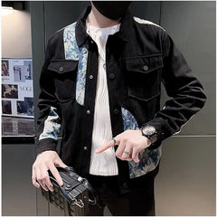 Threebooy Men's Spring High Quality Embroidery Casual Jackets/Men's Lapel Cargo Jacket/Man Color Scheme Slim Fit Streetwear Coat 3XL-M