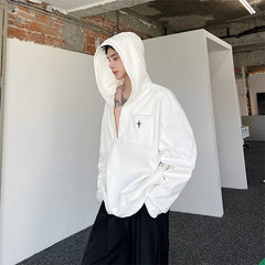 Threebooy Korean Spring Streetwear Collar black white Sweatshirt Men Spring Korean Loose Trendy Casual Coat Male Hoodies Sweatshirts