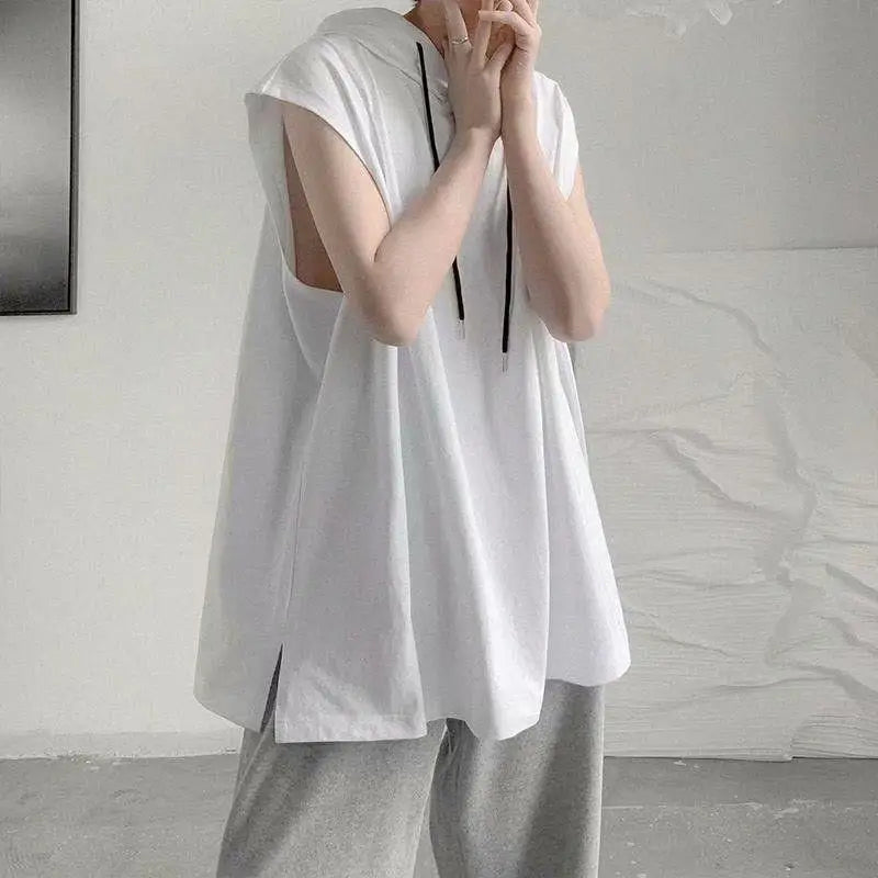 Threebooy  Summer Sleeveless Hooded Loose Sports Tops Simplicity Korean Youth All-match Street Casual T Shirts Fashion Trend Men Clothing