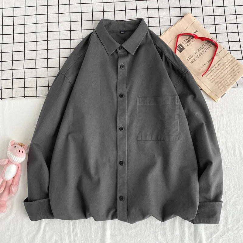 Threebooy New Men Luxury Korean Style Shirts Casual Long Sleeve Drapped Solid Color Button-down Cardigan Fashion Japanese Blouse 2025 New