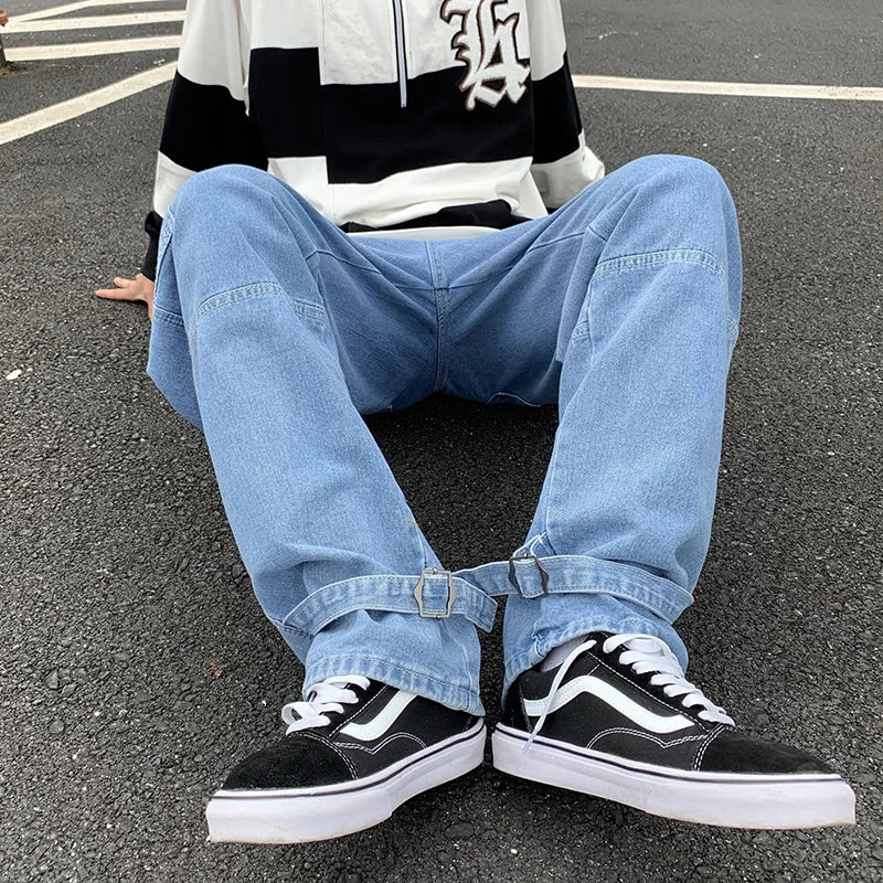 Threebooy Wide Leg Jeans Men loose Hip Hop Casual Men's Straight Baggy Denim Pants Streetwear Skateboard Pant Neutral Trousers Plus Size