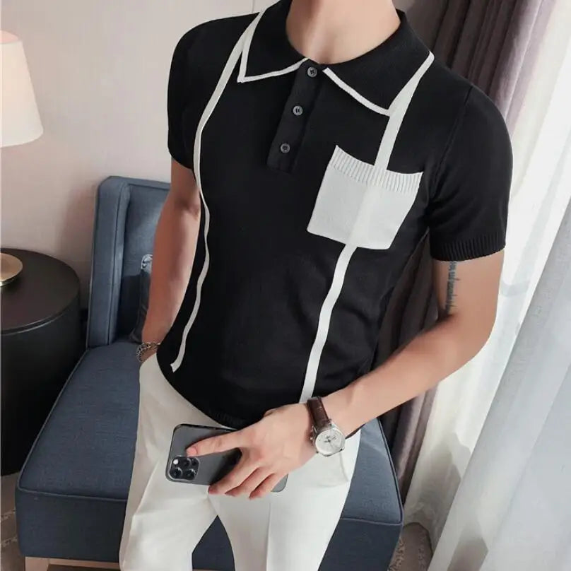 Threebooy  Brand Clothing Fashion Men Summer Knitting High Quality Stripe Polo Shirts/Male Slim Fit Leisure Polo Shirts Tops S-4XL