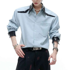 Threebooy  Winter New Men's Patchwork Long-Sleeve Shirt American Retro Fashion Trendy High Street Casual Loose Niche Men's Tops