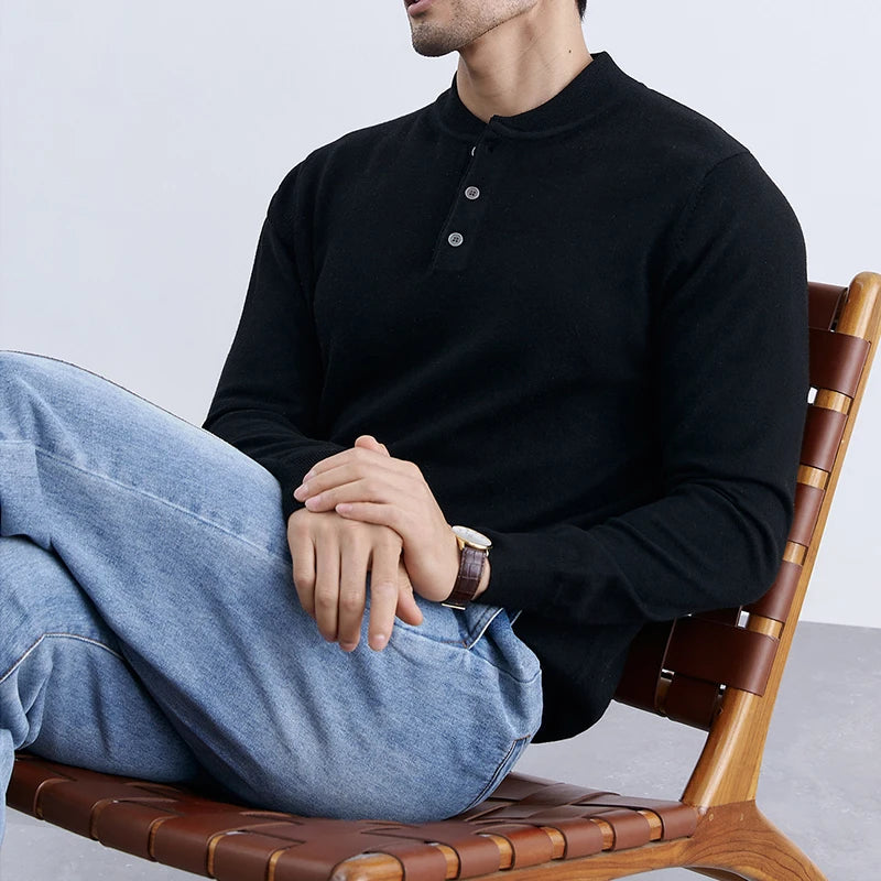 Threebooy  New Fashion Men Henry Sweater Light Luxury Knitted Solid Color Long Sleeve Pullover Premium Quality Skin-friendly Knitwear M-3XL