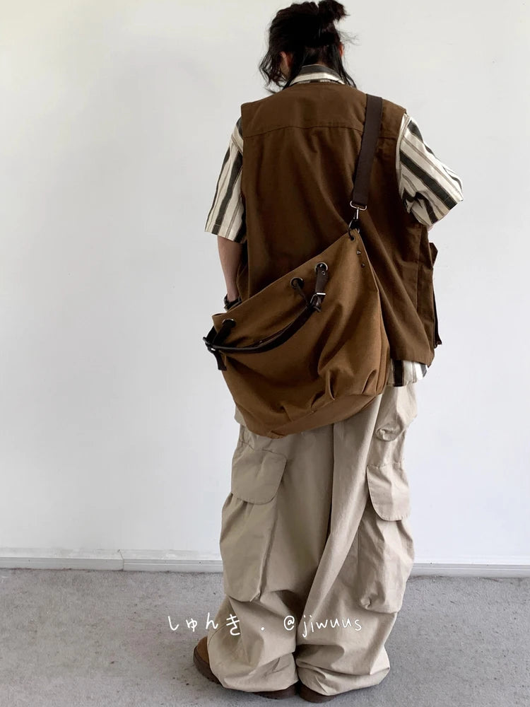 Threebooy  New Summer Japanese Retro Work Suit Vest Men Women Korean Fashion College Style Loose Sports Casual Sleeveless Versatile Jacket