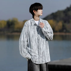 Threebooy  Long Sleeve Shirts Striped Spring outdoor Fashing New Breathable Hiking Work Shirt Casual Button Down Shirt with Pocket