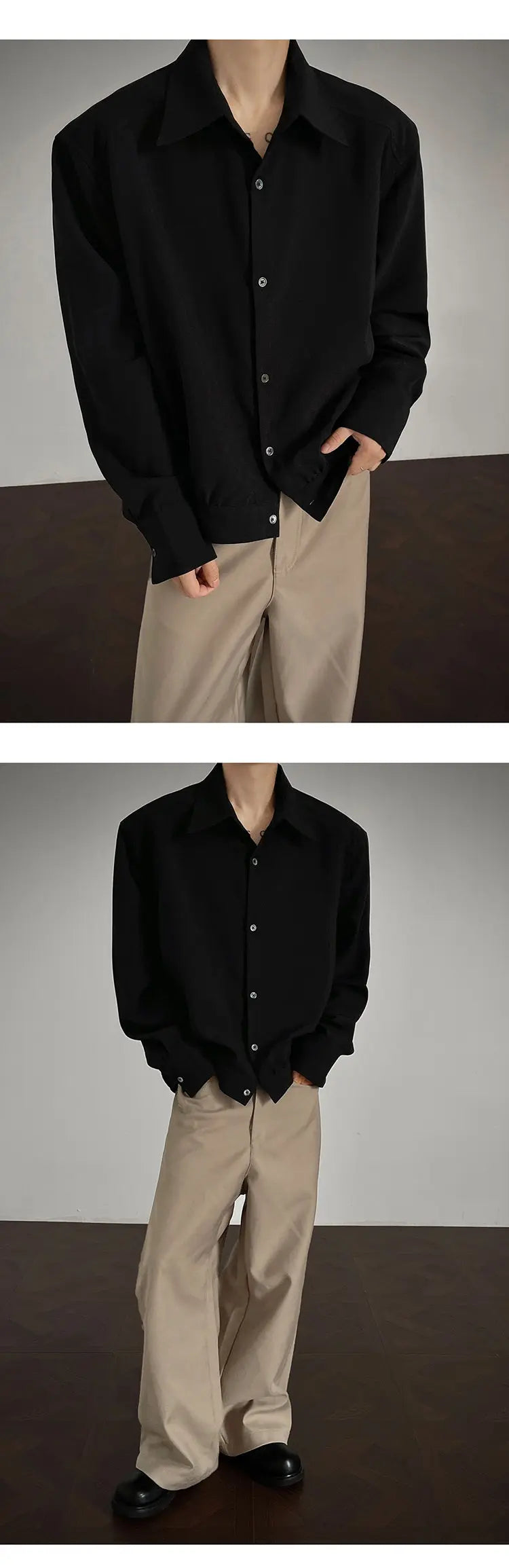Threebooy Shirt men Korean Style Loose Fit Square Neck Plain Color Long Sleeve Shirt Man Autumn New Trendy Youth Dance Shirts Oversized