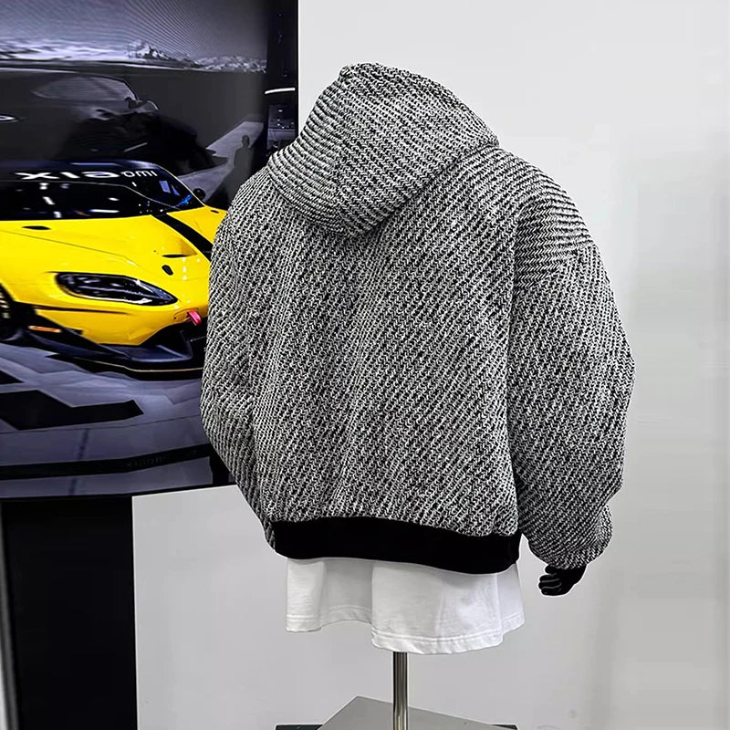 Threebooy  New Autumn Men Textured Hooded Sweatshirt Jacket Light Luxury Harajuku Zip-up Leisure Fashion Long Sleeve Hoodie Crop Coat M-2XL