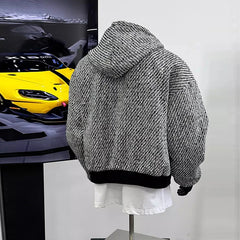 Threebooy  New Autumn Men Textured Hooded Sweatshirt Jacket Light Luxury Harajuku Zip-up Leisure Fashion Long Sleeve Hoodie Crop Coat M-2XL
