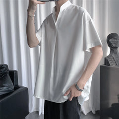 Threebooy Ice One Button Korean Fashions Shirts & Blouses Summer Short Sleeve Vintage Shirts Mens Casual Japanese Style Tops 5XL