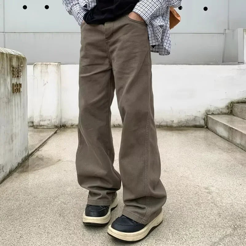 Threebooy Pure Cotton Men's Cargo Pants Y2K Man Spring Solid Color Zipper Straight Multiple Pockets Work Baggy Pants Streetwear Trousers
