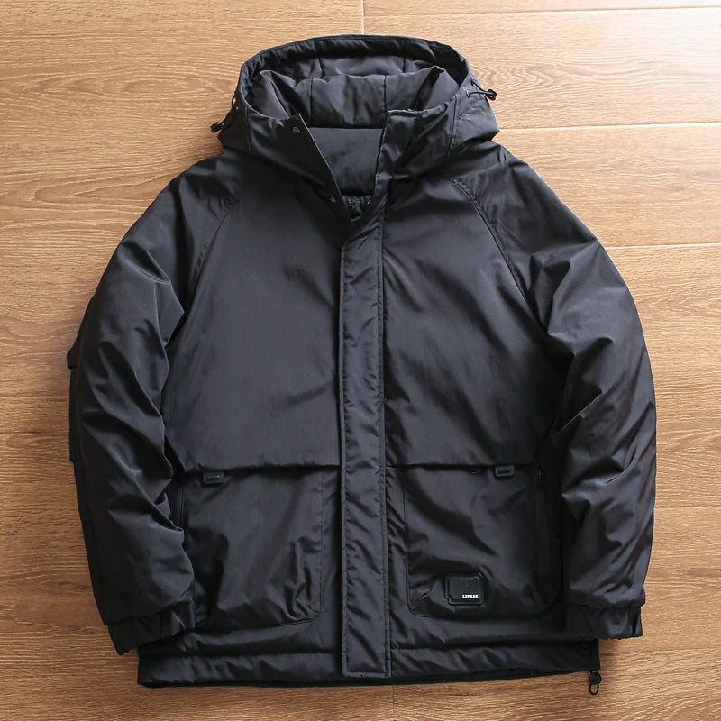 Threebooy Outdoor Windproof  Padded Jacket Plus Thickened Warm Large Pocket Workwear Casual Hooded Parkas Trendy High-end Button Up Coats