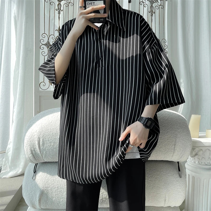 Threebooy Told Tale Male Simple Stripe Polo Shirt Men Clothing Loose Casual Men's Shirts Summer Male Short Sleeve Shirts Pullover