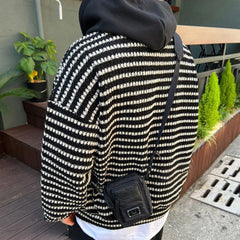 Threebooy New Y2k Striped Sweater Men'S Autumn And Winter Hooded Knitted Pullover Top Casual Loose Lazy Wind Men'S Coat