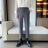 Threebooy  Korean Style Ankle Length Spring Men Dress Pants Stretched Simple Slim Fit Casual Office Trousers Formal Wear Hot Sale 36