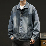 Threebooy Men's Lapel Cotton Japanese Classic Retro Washed Old Denim Jacket Loose Large Size 5XL Jacket Trendy Street Men's Clothing