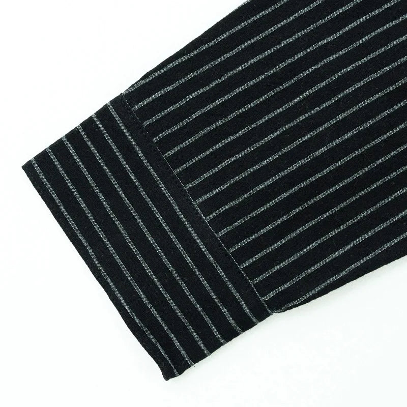 Threebooy 2025 New Autumn New Men's Casual Shirt Business Casual Style Linen Shirt Striped Stand Collar Long Sleeve Cardigan Shirt Men