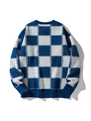 Threebooy New Popular Autumn Winter Plaid Jacquard Pattern Pullover Sweater Casual Round Neck Contrast Color Knitted Men's Pullover