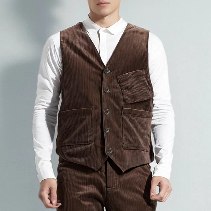 Threebooy  Men’s Corduroy Hunting Vest Outdoor Workwear Waistcoat Lightweight Cargo Safari Fishing Vests Shooting Travel Vest With Pockets