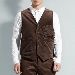 Threebooy  Men’s Corduroy Hunting Vest Outdoor Workwear Waistcoat Lightweight Cargo Safari Fishing Vests Shooting Travel Vest With Pockets