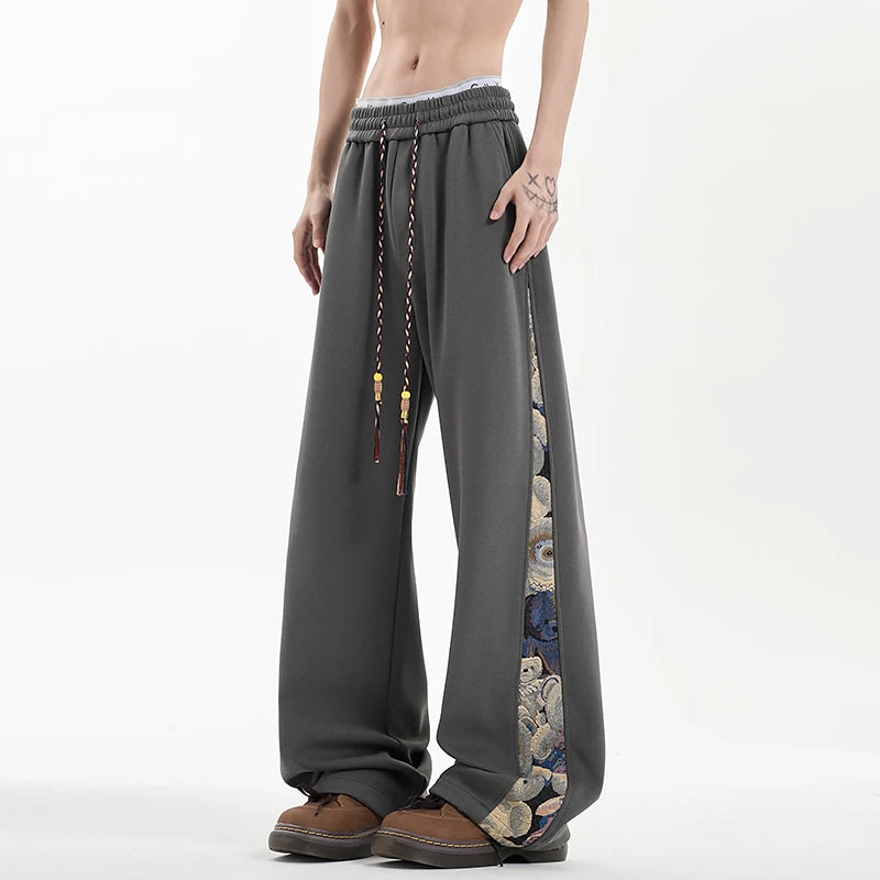 Threebooy Embroidery Patchwork Sport Pants Mopping Trousers Spring New Fashion Casual Pants Men Clothing Oversized Harajuku Joggers Male