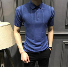 Threebooy  Business Casual Men Polo Shirts Summer New Solid Lapel Button Streetwear Fashion Office Social Long Sleeve Knitted T-shirt Tops